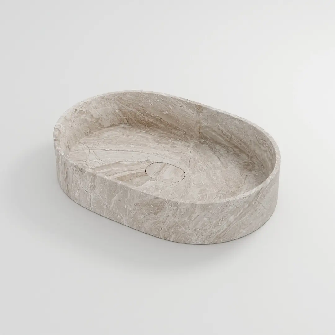 Vasque à poser oblongue 60x40x12 marbre véritable Cappuccino