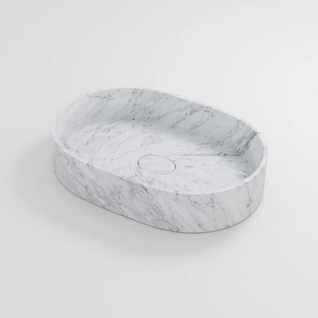 Vasque à poser oblongue 60x40x12 marbre véritable Carrara