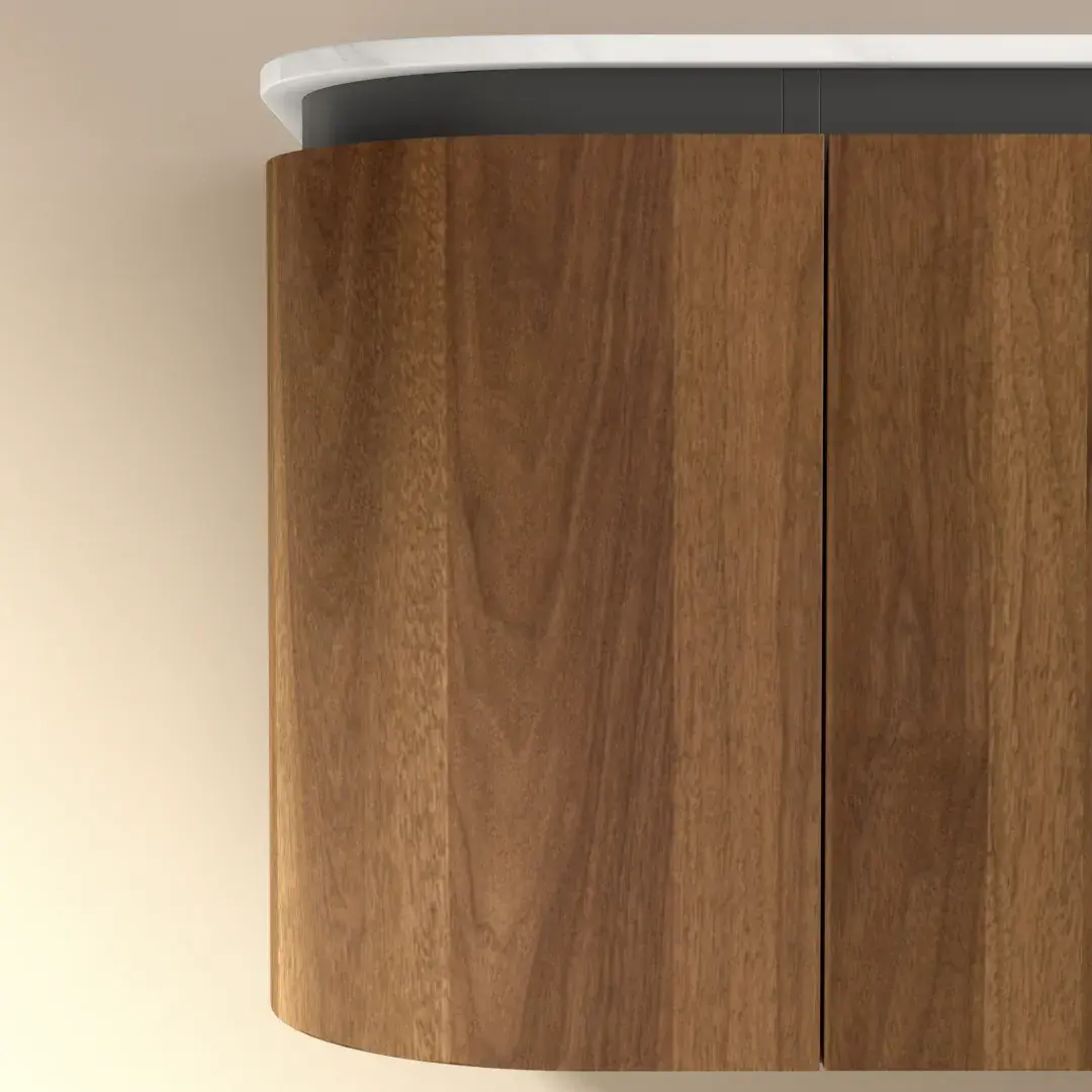 Meuble vasque suspendu arrondi en noyer, 150 cm, Louis