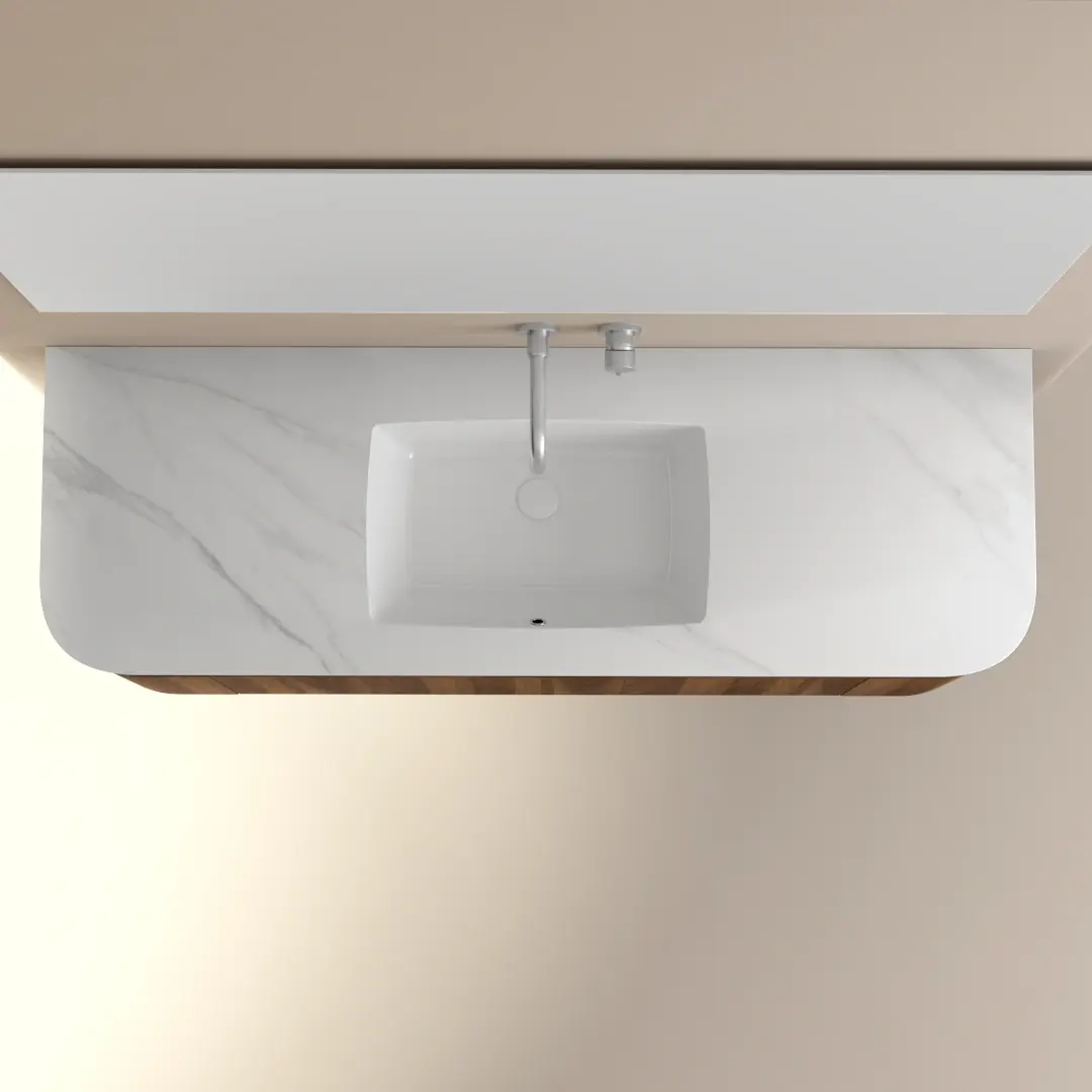 Meuble vasque suspendu arrondi en noyer, 150 cm, Louis