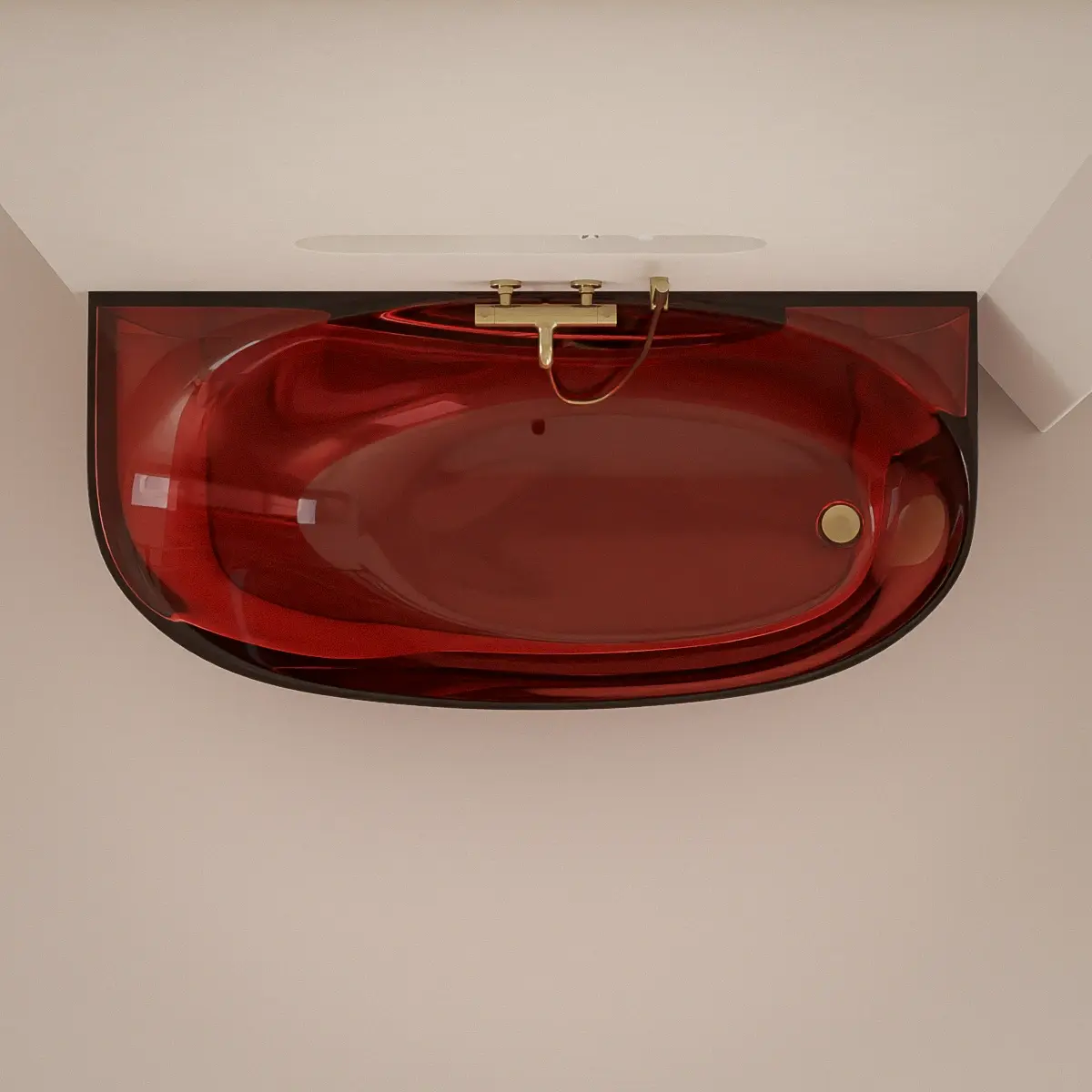 Baignoire semi îlot transparente rouge 170x80x55cm, Zante