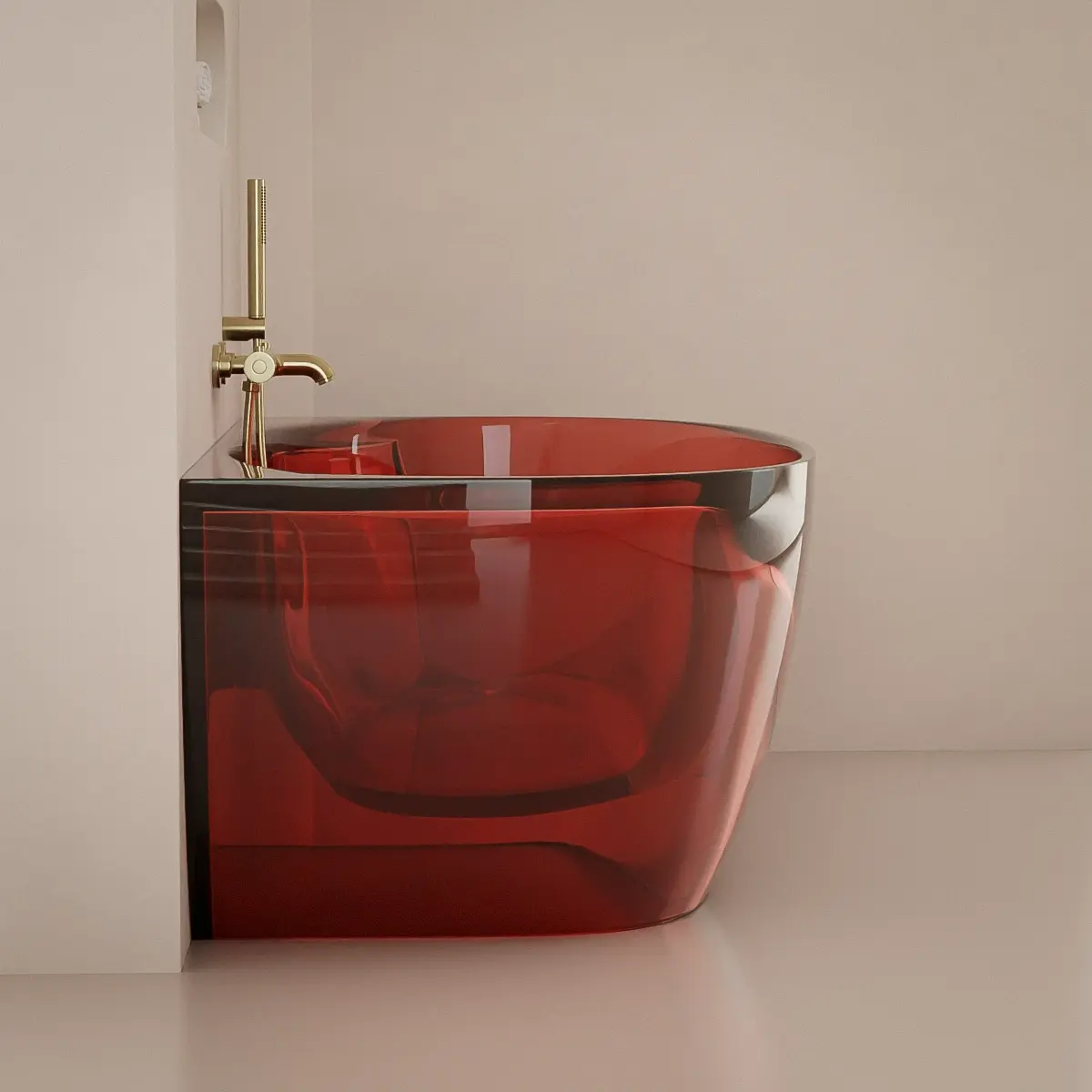 Baignoire semi îlot transparente rouge 170x80x55cm, Zante