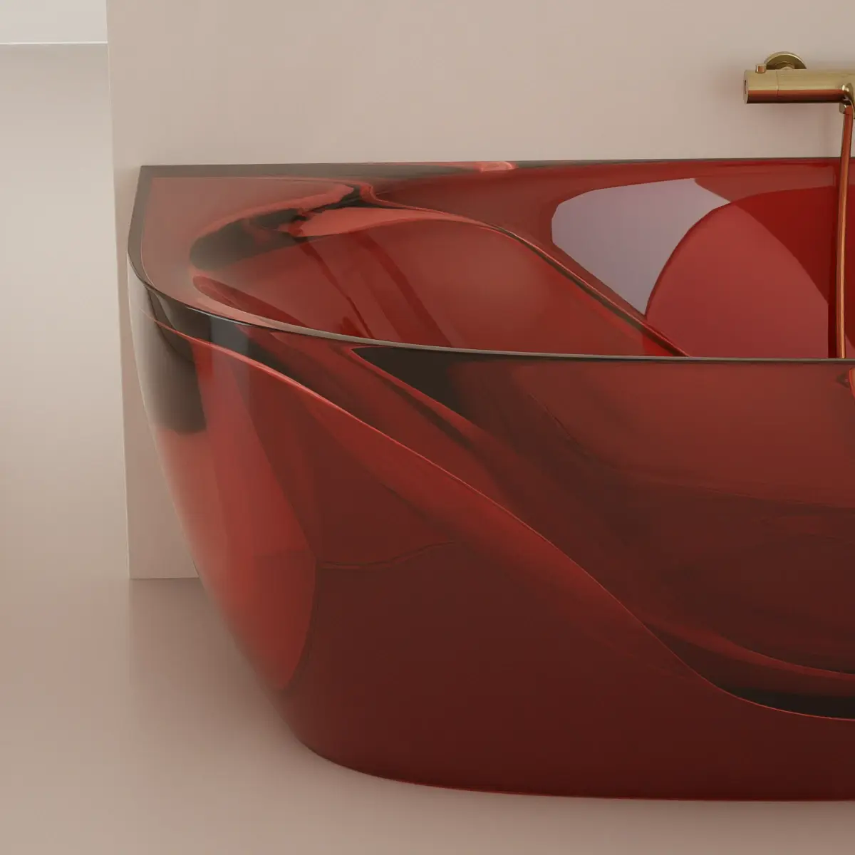 Baignoire semi îlot transparente rouge 170x80x55cm, Zante