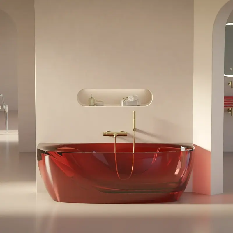 Baignoire semi îlot transparente rouge 170x80x55cm, Zante