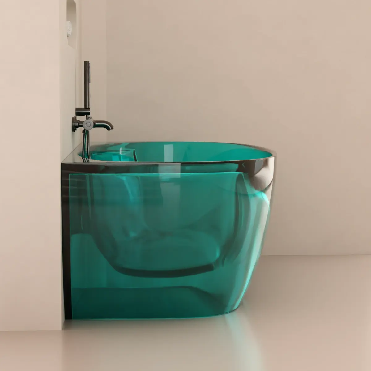 Baignoire semi îlot transparente Bleu 170x80x55cm, Zante