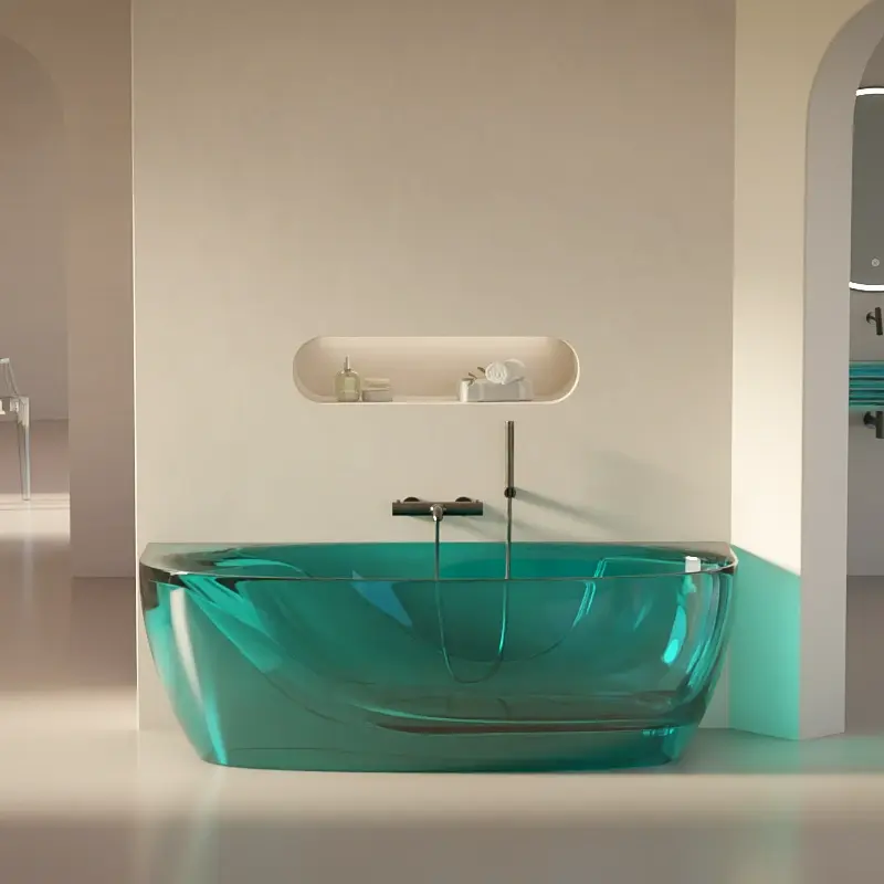 Baignoire semi îlot transparente Bleu 170x80x55cm, Zante