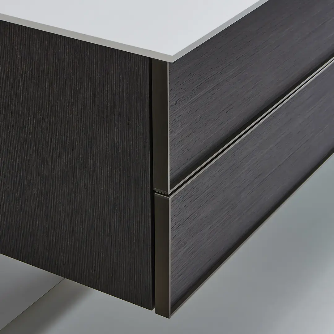 Ensemble meuble bois, vasque solid surface, 160x55 miroir et rangement, Mimax
