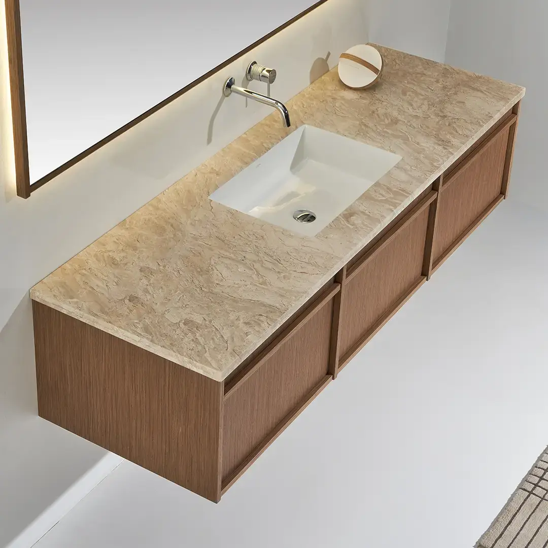 Ensemble meuble vasque chêne 180x58, plan marbre véritable, vasque céramique, miroir, Dilegno