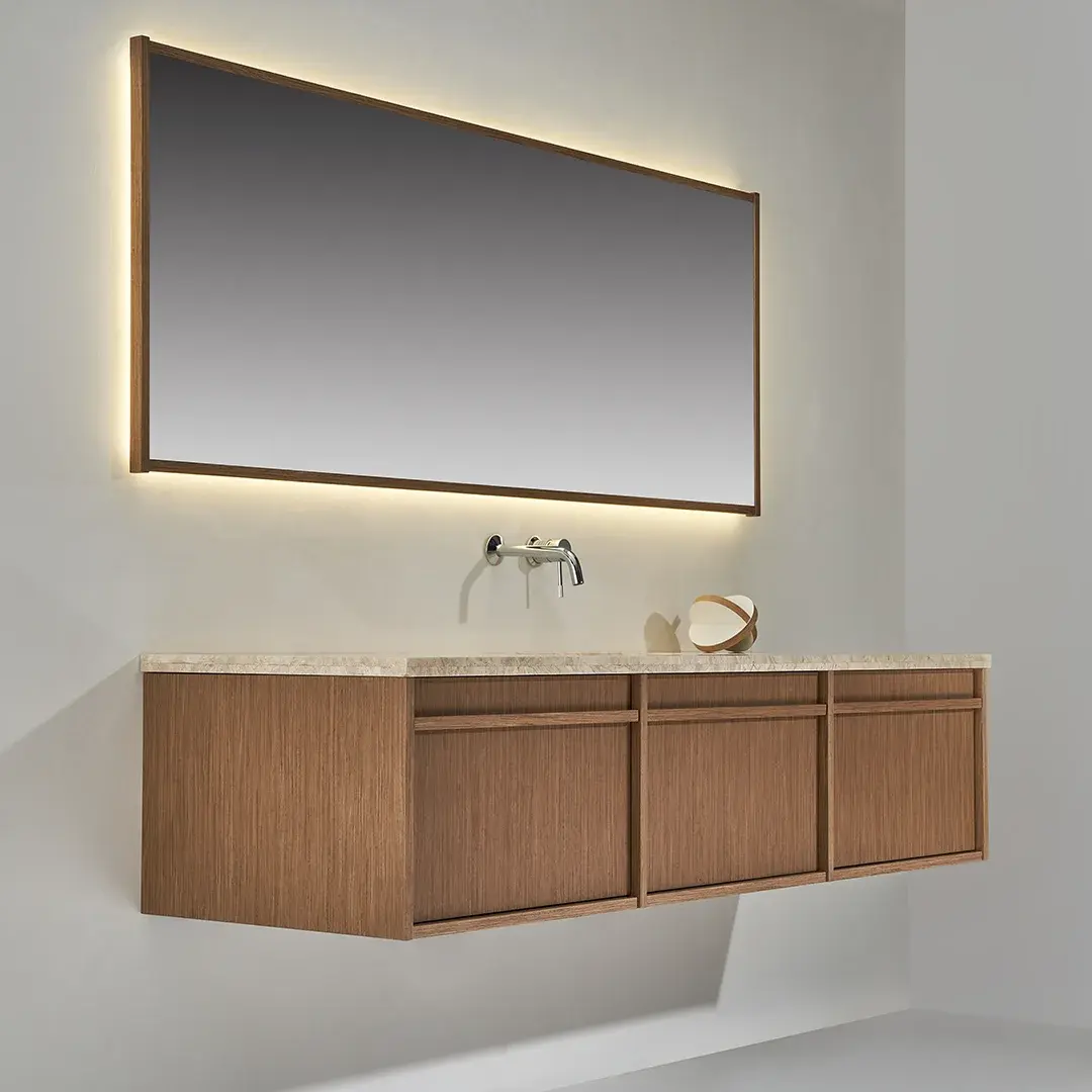 Ensemble meuble vasque chêne 180x58, plan marbre véritable, vasque céramique, miroir, Dilegno
