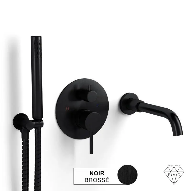 Pack mitigeur bain-douche à encastrer, noir brossé, 2 sorties, Châtelet.webp