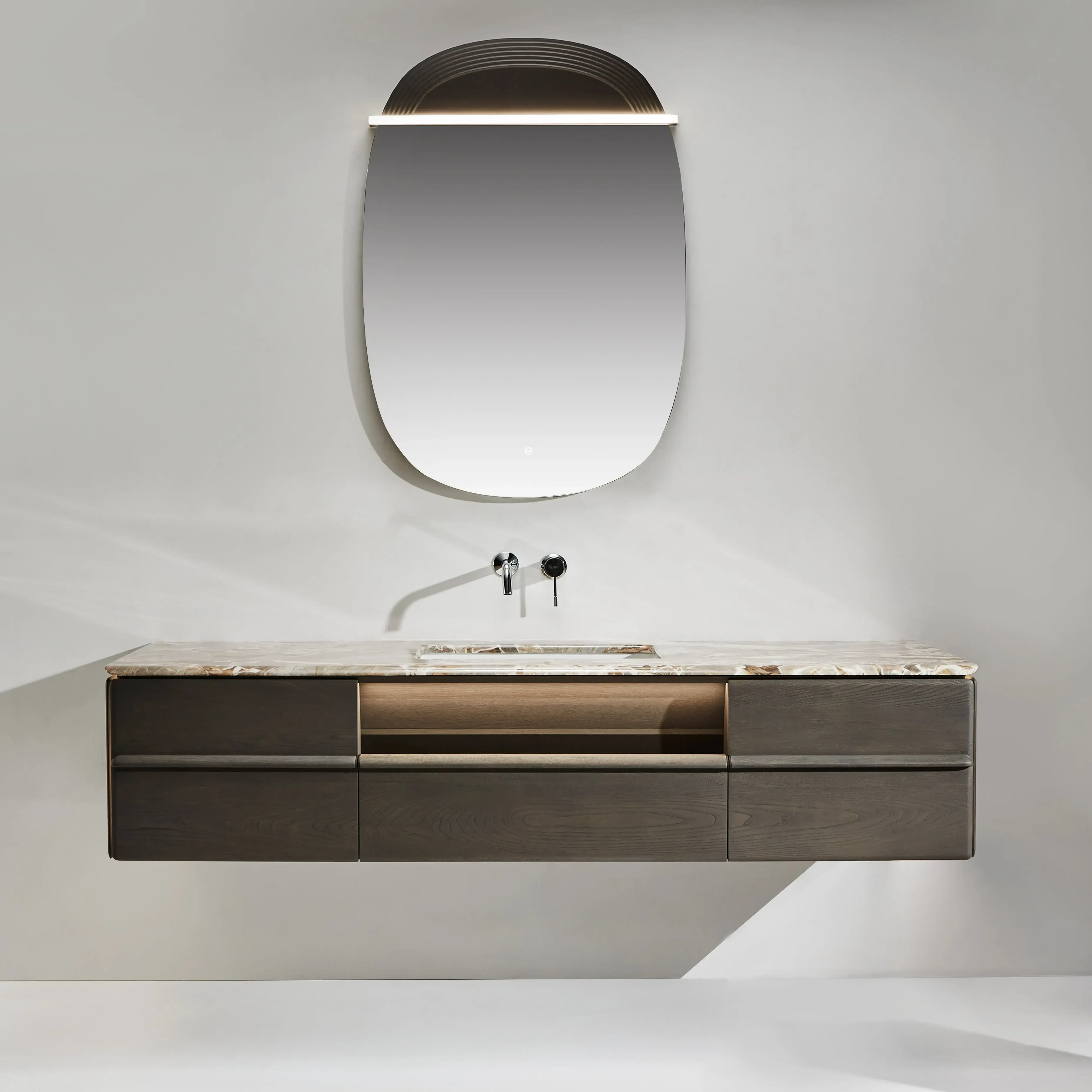 Ensemble meuble, plan en Onyx véritable 180x60, vasque encastrée en céramique, miroir, Onyx 