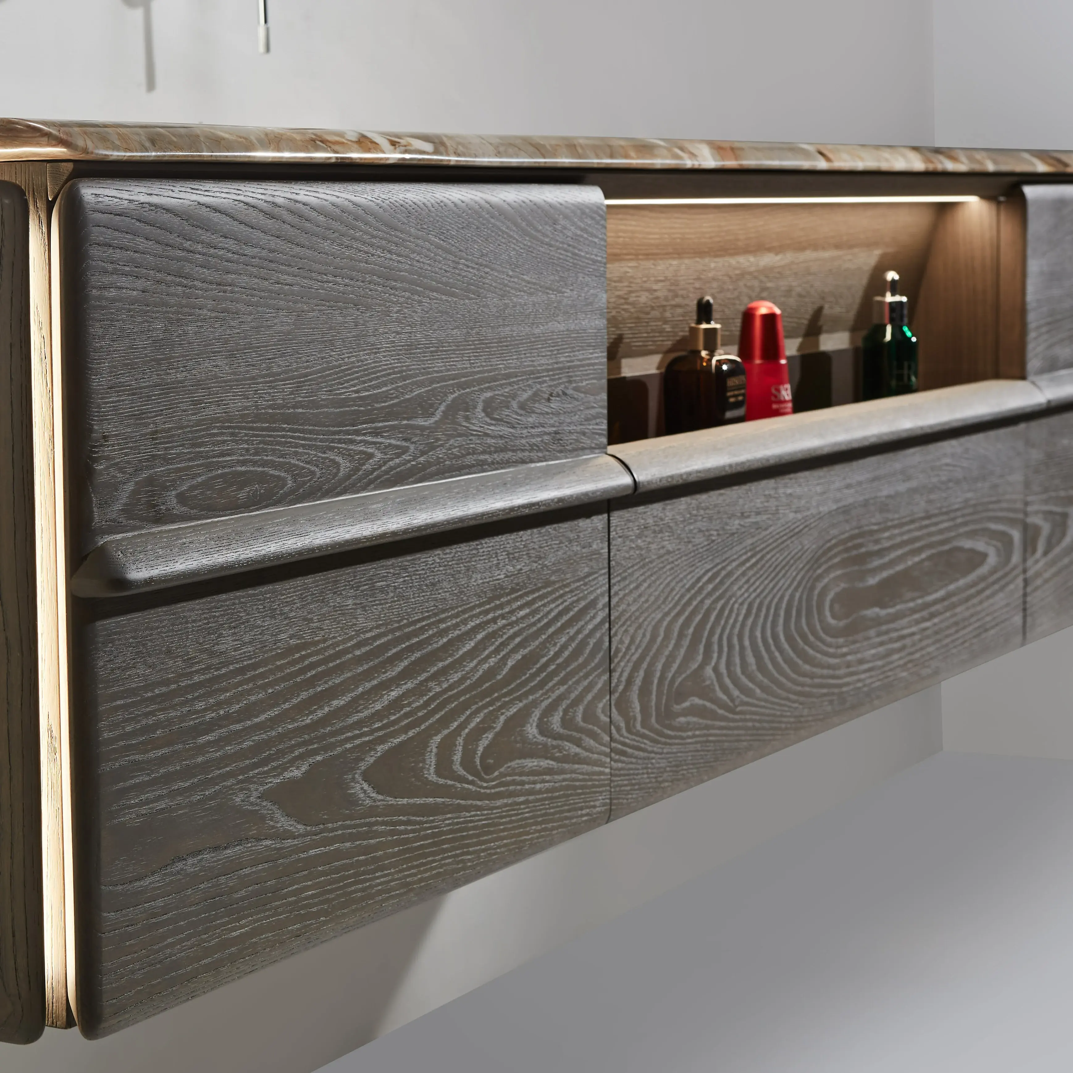 Ensemble meuble, plan en Onyx véritable 180x60, vasque encastrée en céramique, miroir, Onyx 
