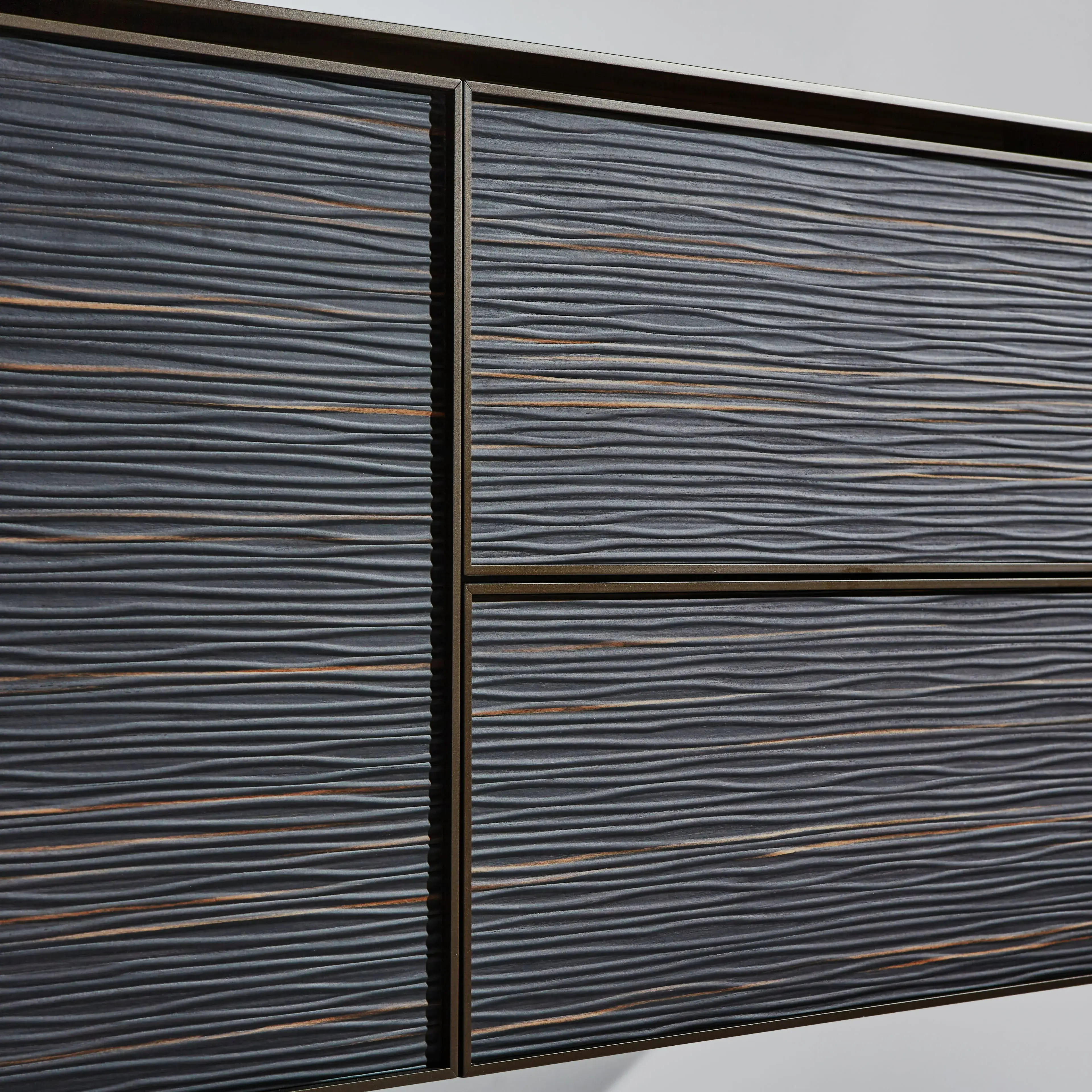 Ensemble meuble vasque, plan en aluminium brun doré, vasque, miroir, Palissandre Rio