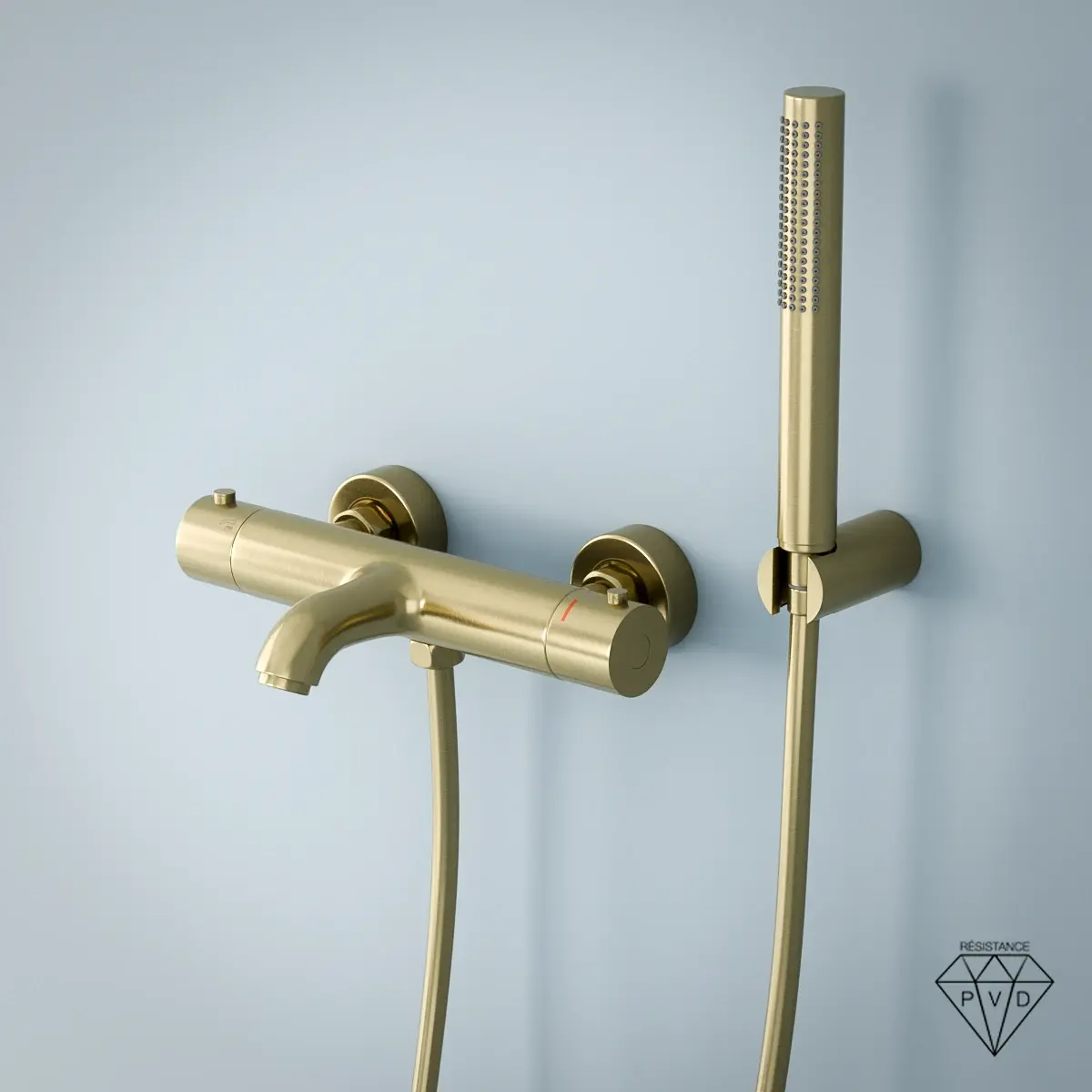 Mitigeur thermostatique bain-douche, doré brossé, Châtelet