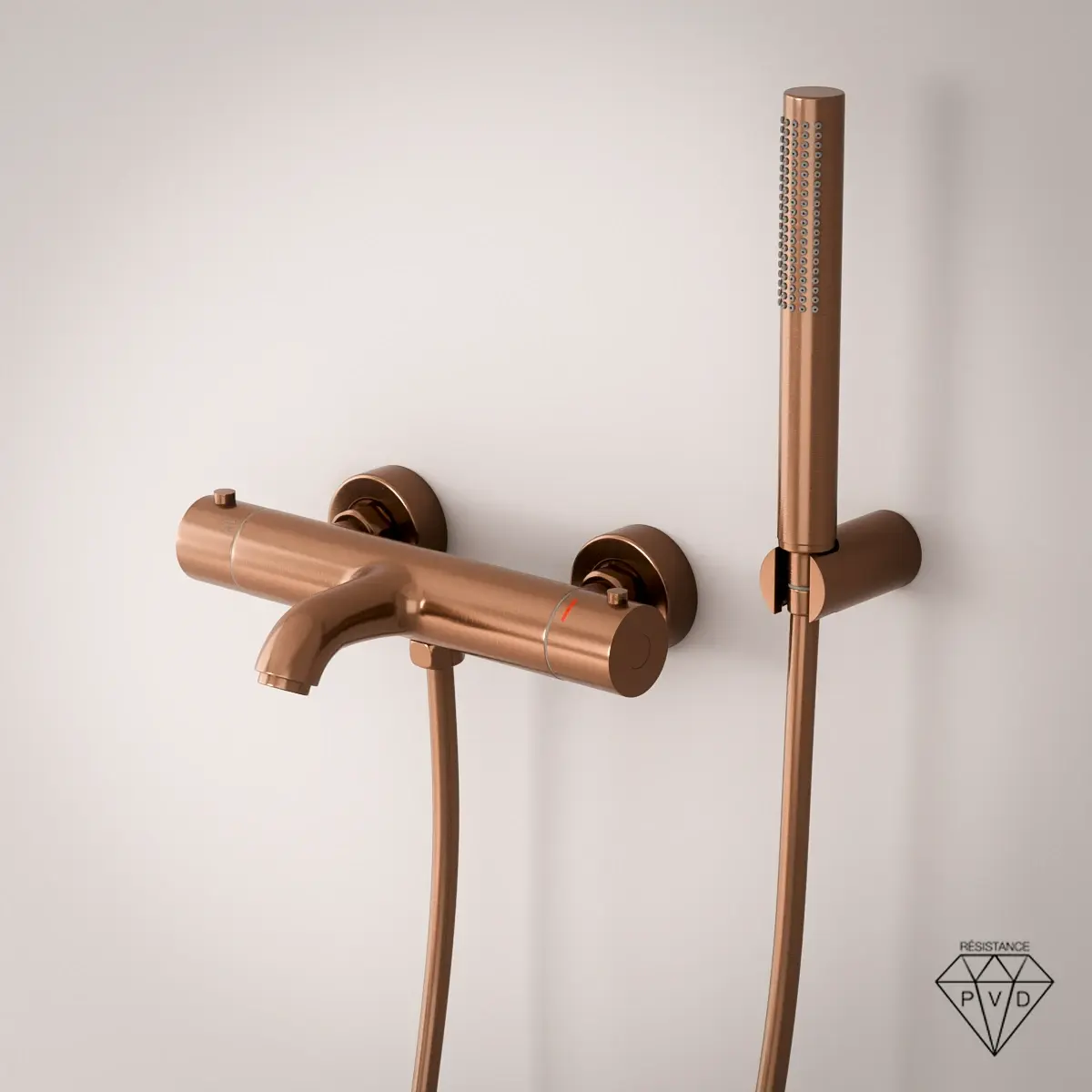 Mitigeur thermostatique bain-douche, doré rose brossé, Châtelet