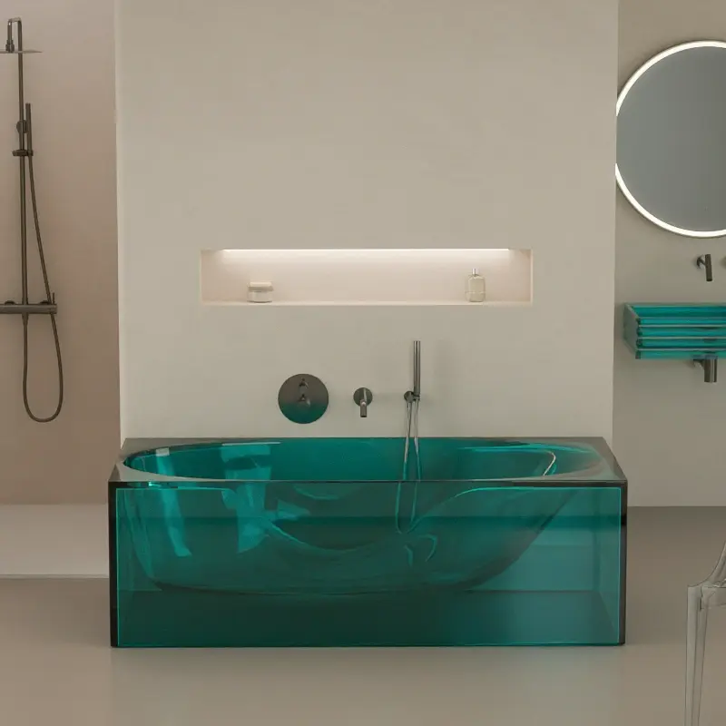 Baignoire îlot transparente bleue,170x80x55cm, Zante