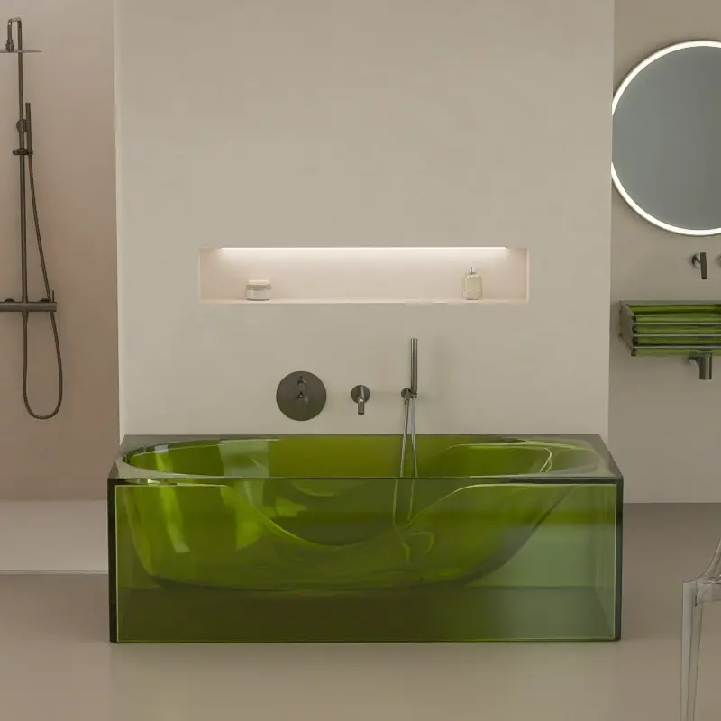 Baignoire îlot transparente verte,170x80x55cm, Zante