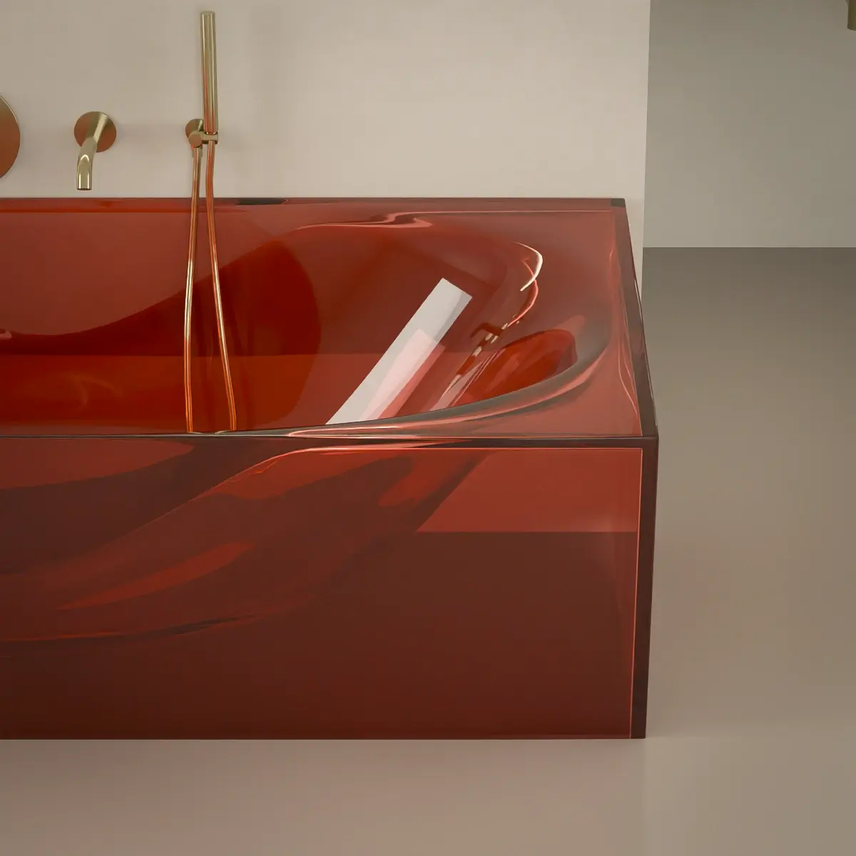Baignoire îlot transparente rouge,170x80x55cm, Zante