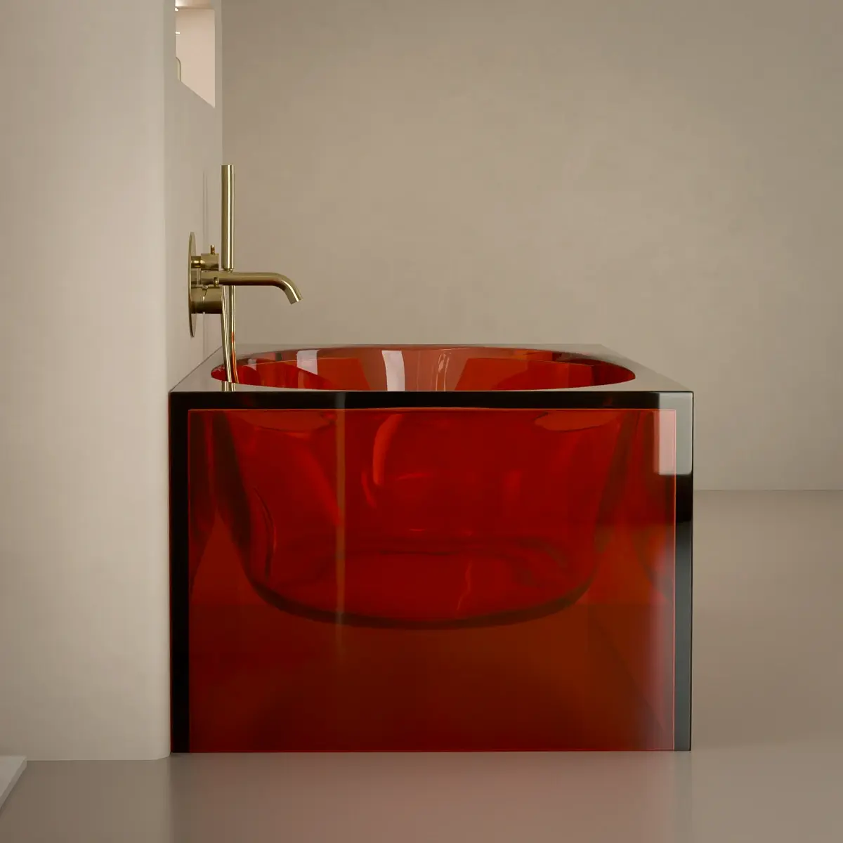 Baignoire îlot transparente rouge,170x80x55cm, Zante