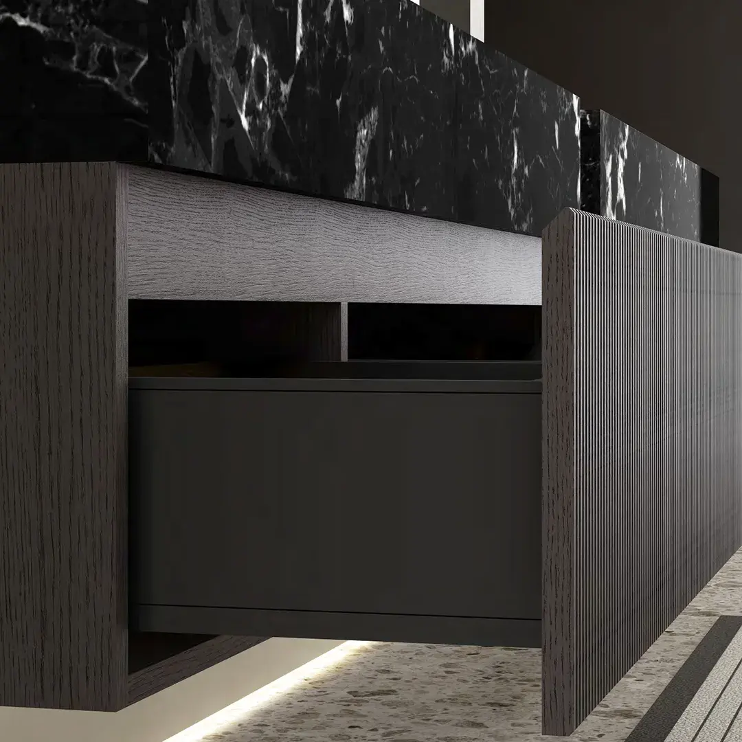 Ensemble, deux meubles vasque indépendants 140x55 Marbre véritable et Bois, Miroir led 300x78, Dimassa