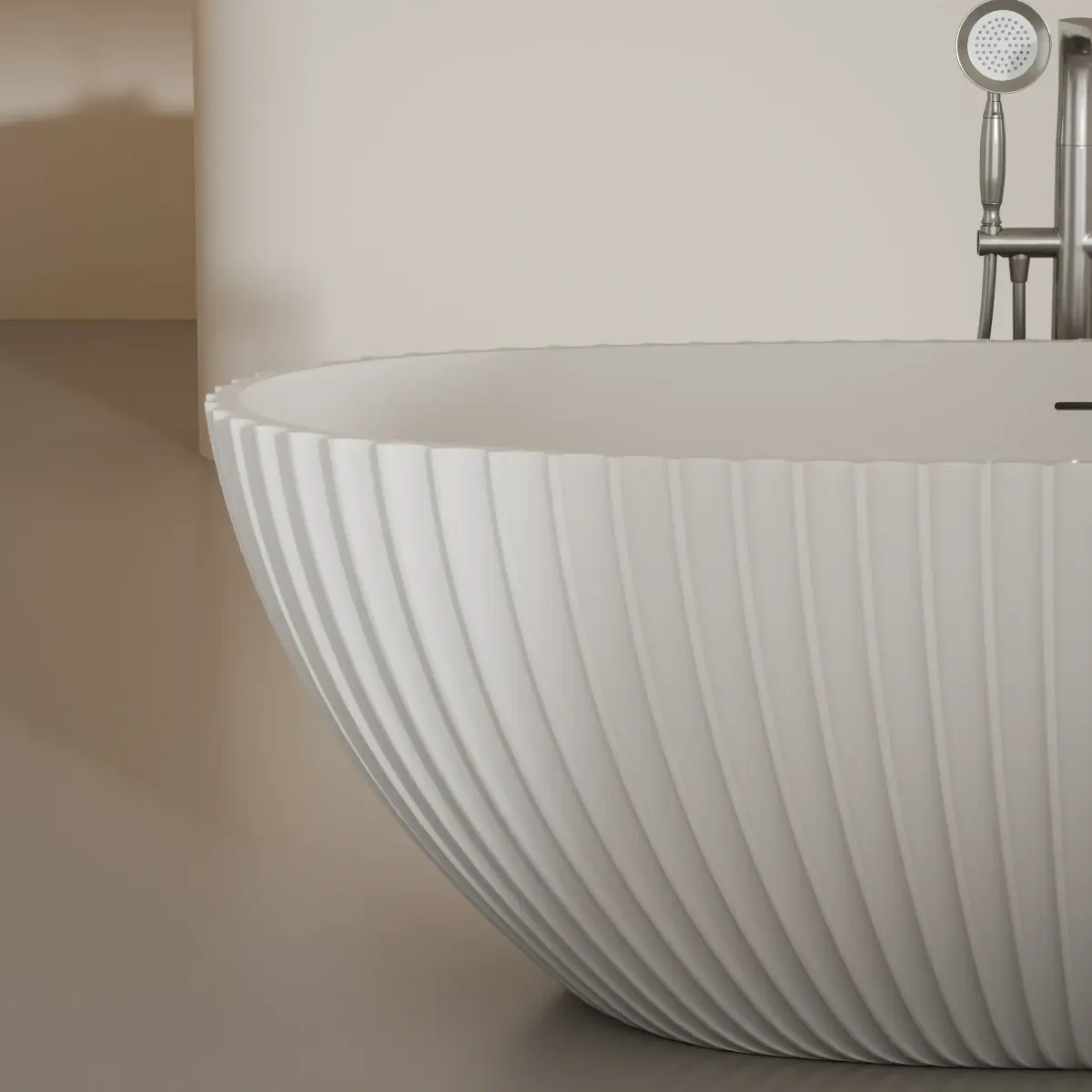 Baignoire ilot cannelée blanc mat 170x85 cm, Prince 