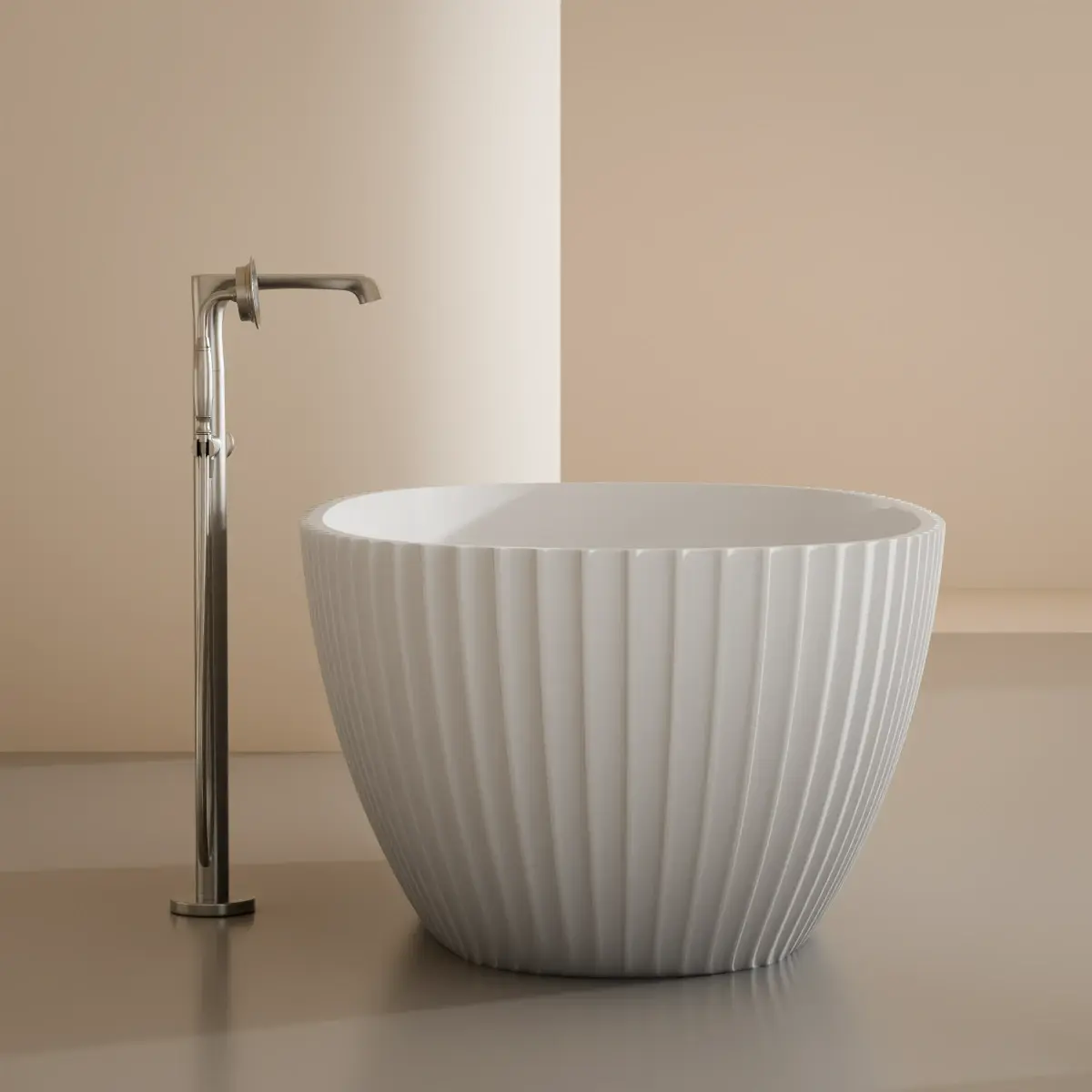 Baignoire ilot cannelée blanc mat 170x85 cm, Prince 