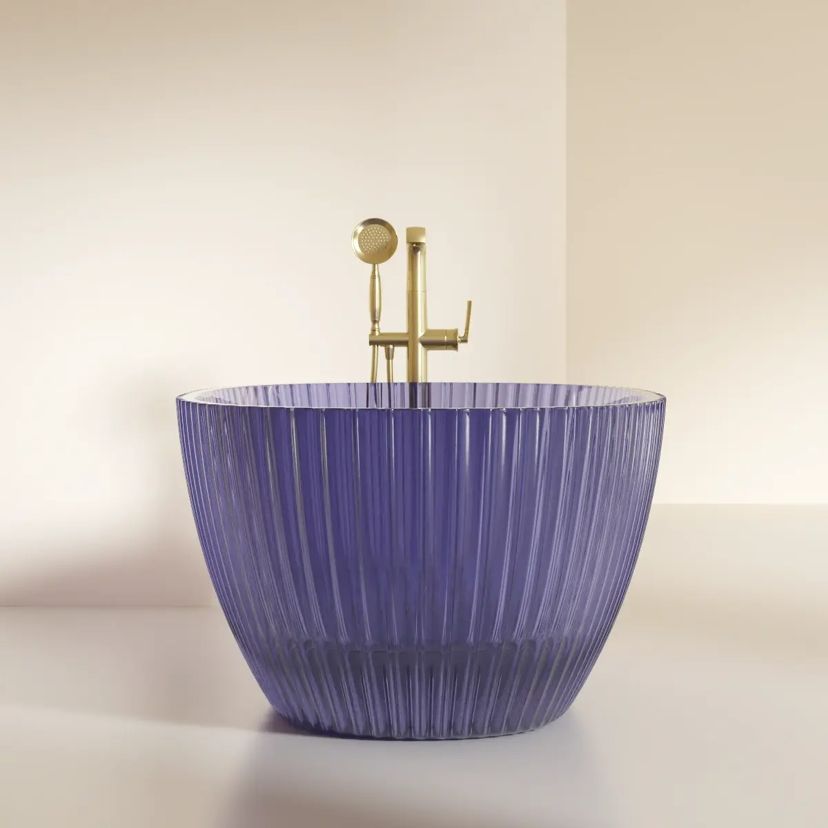Baignoire îlot cannelée transparente, couleur Purple, 170x85x58, Prince 