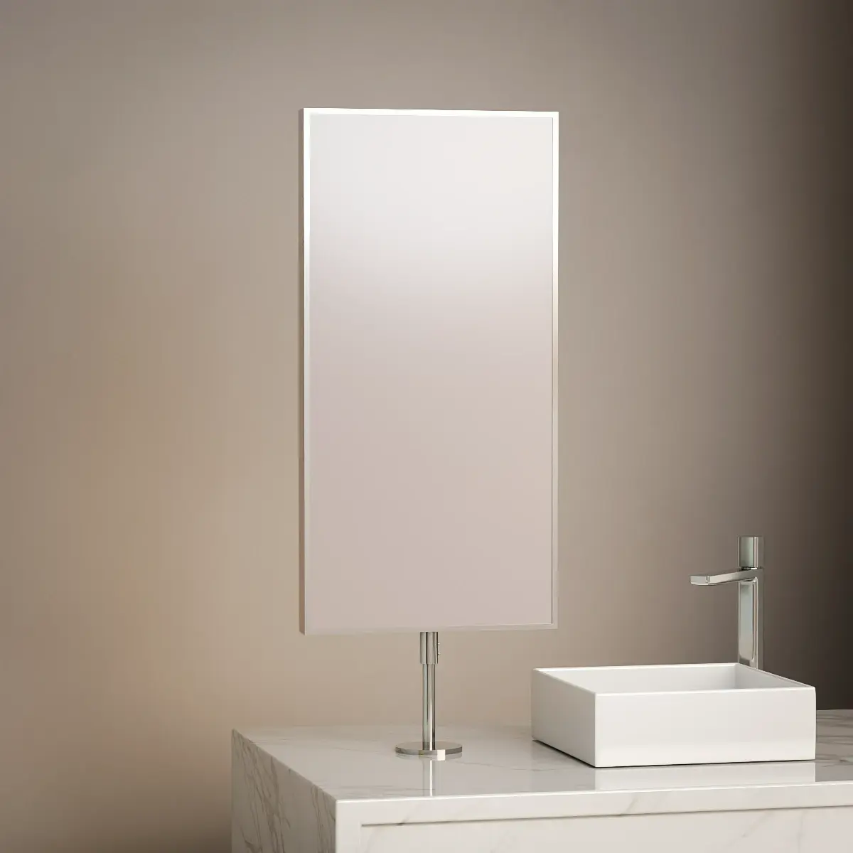 Miroir fixation sur plan 40x80 avec tube réglable 60cm, chrome, Chatelet