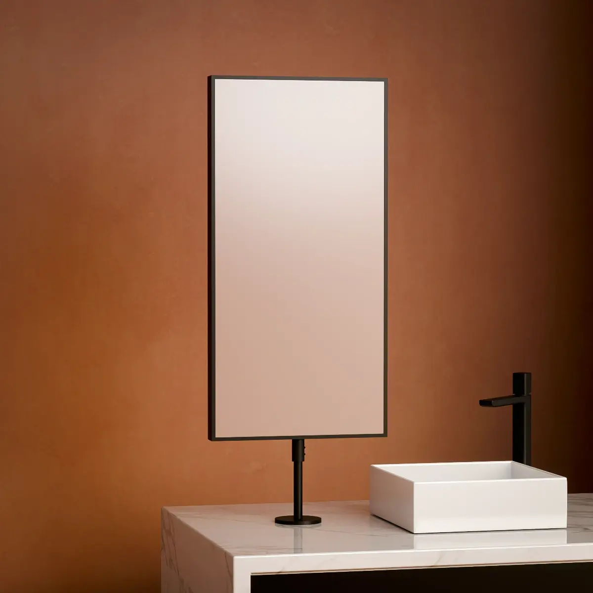 Miroir fixation sur plan 40x80 avec tube réglable 60cm, noir mat, Chatelet