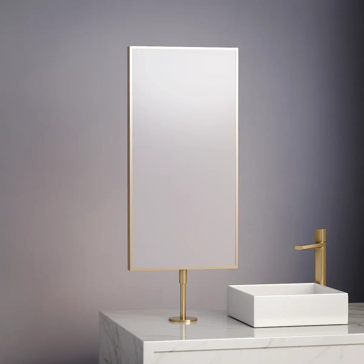 Miroir fixation sur plan 40x80 avec tube réglable 60cm, doré brossé, Chatelet