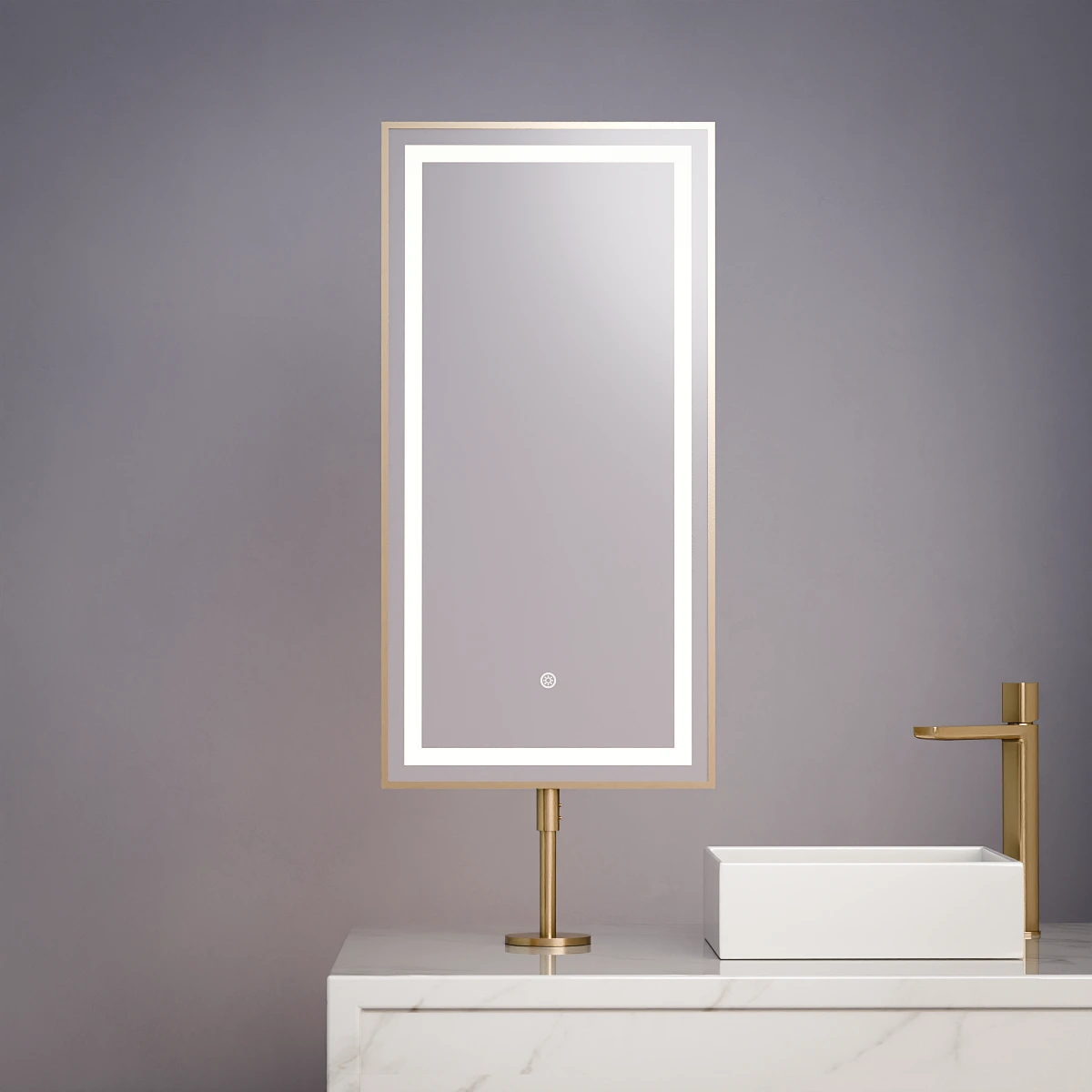 Miroir sur plan avec éclairage led et anti-buée, 40x80cm, doré brossé, Chatelet