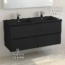 Meuble suspendu double vasque céramique noir mat 120 cm, noir mat, One.webp