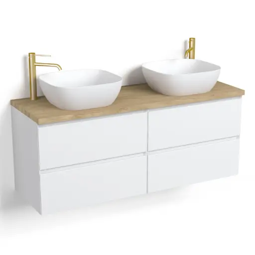 Meuble salle de bain blanc mat 140 cm, One, 6 couleurs de plateau.webp