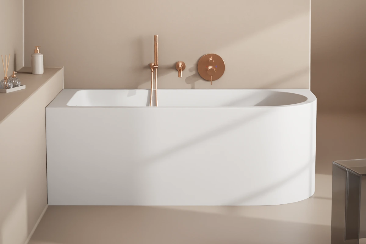 Baignoire îlot d’angle Kos finition mate, angle gauche