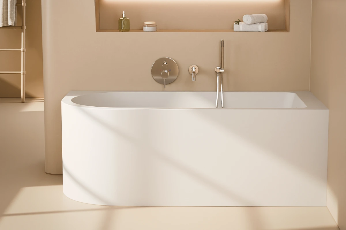 Baignoire îlot Kos angle droit finition mate, design contemporain