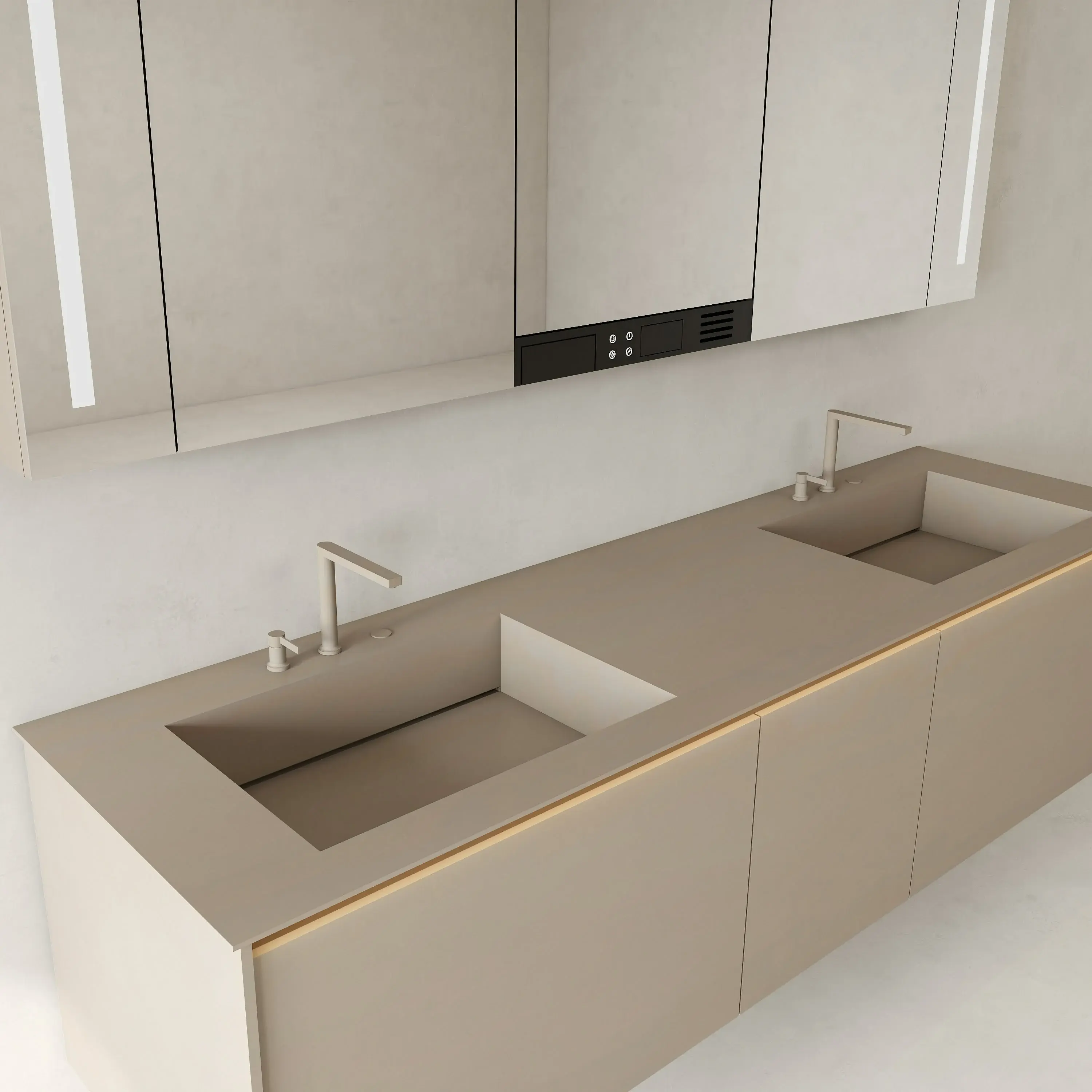 Ensemble Meuble vasque 200cm, caisson cosmétique réfrigéré, robinetterie, miroir avec rangement, Aero 03