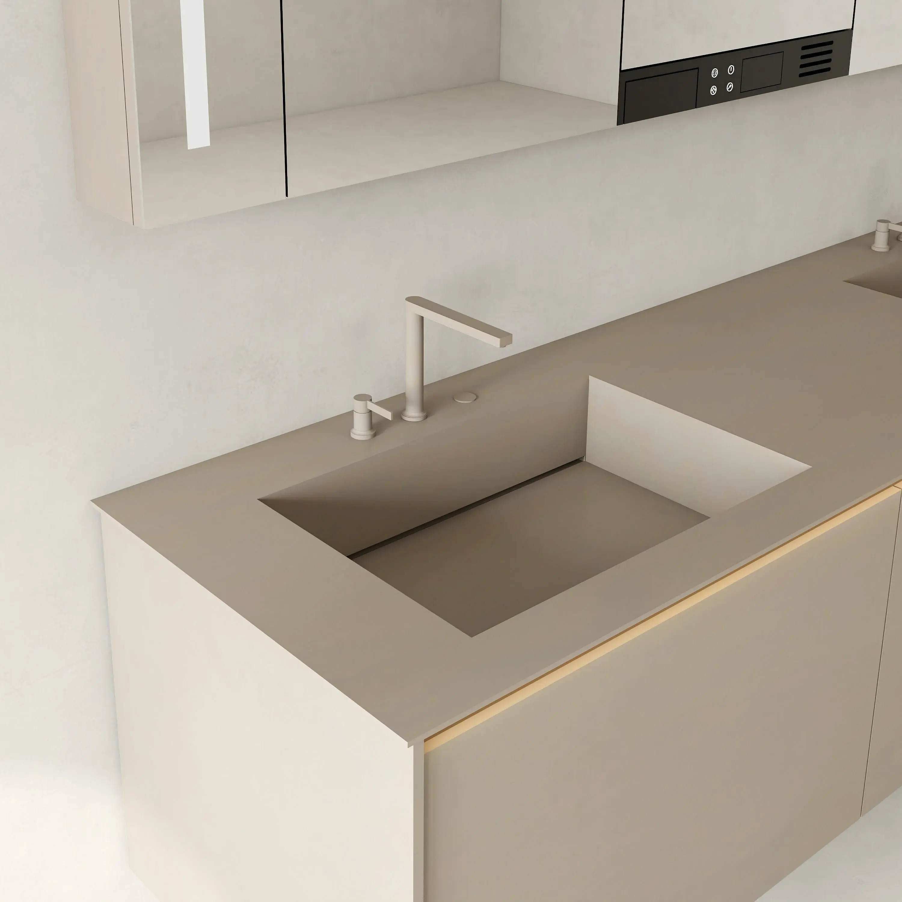 Ensemble Meuble vasque 200cm, caisson cosmétique réfrigéré, robinetterie, miroir avec rangement, Aero 03