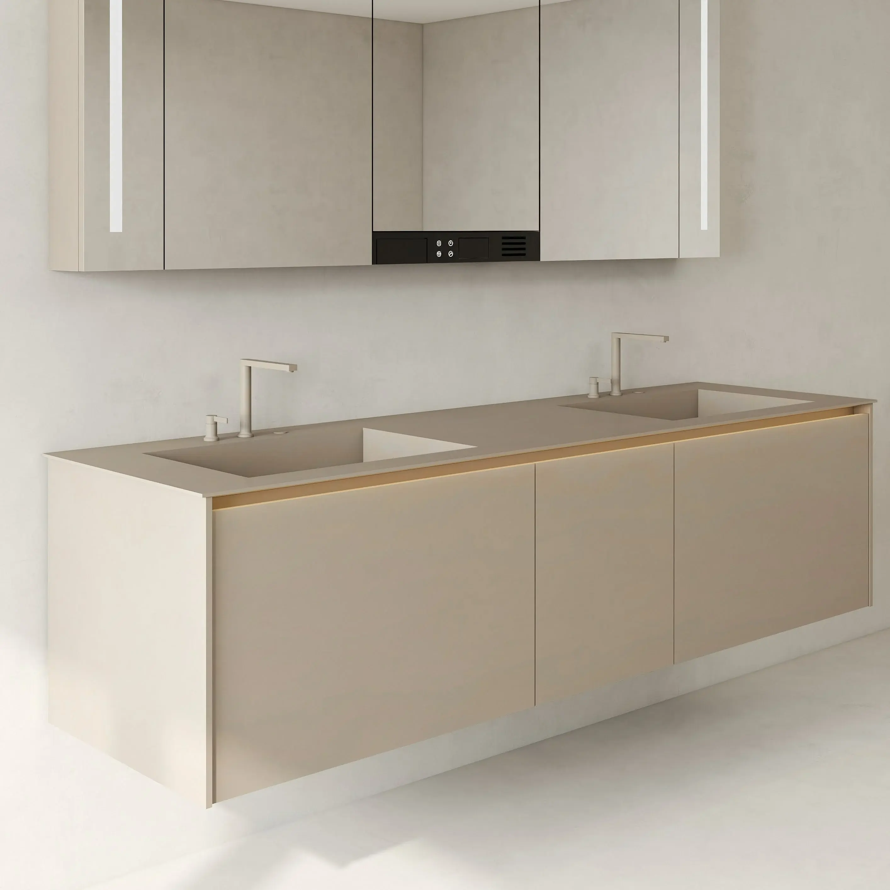 Ensemble Meuble vasque 200cm, caisson cosmétique réfrigéré, robinetterie, miroir avec rangement, Aero 03