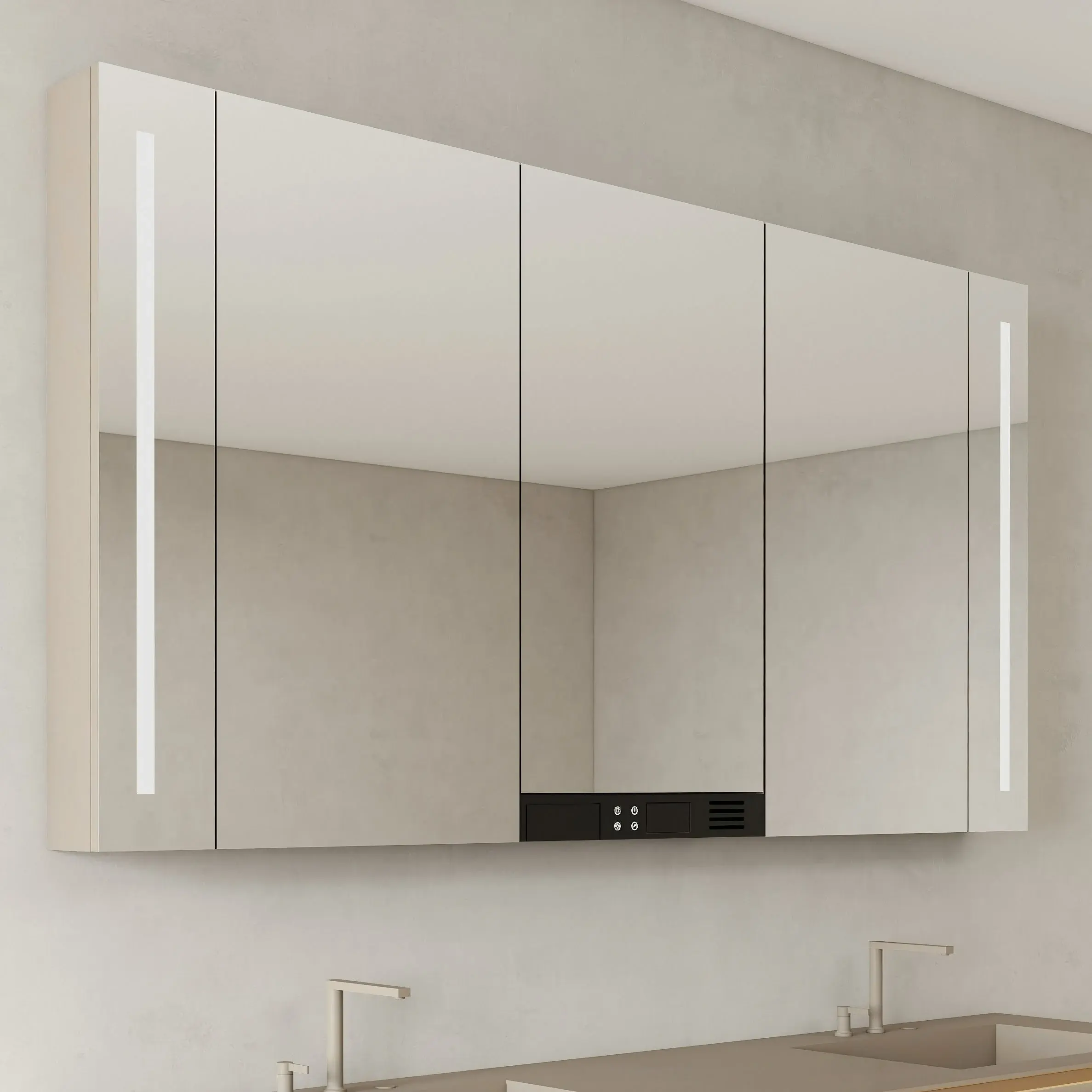 Ensemble Meuble vasque 200cm, caisson cosmétique réfrigéré, robinetterie, miroir avec rangement, Aero 03