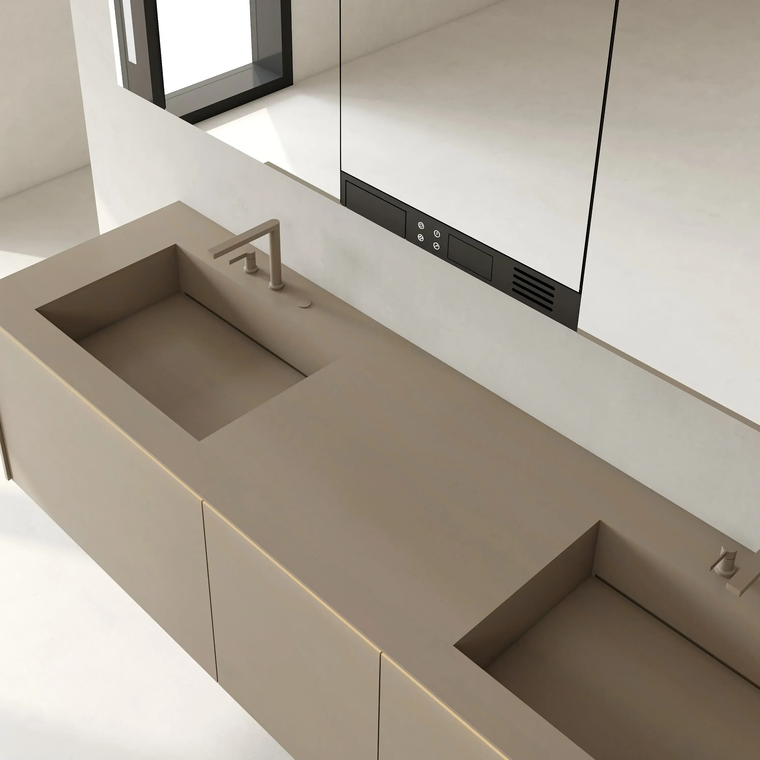 Ensemble Meuble vasque 200cm, caisson cosmétique réfrigéré, robinetterie, miroir avec rangement, Aero 03