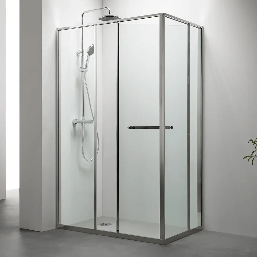 Cabine de douche d'angle Gauche, grande ouverture intérieure, Chrome, Gratia