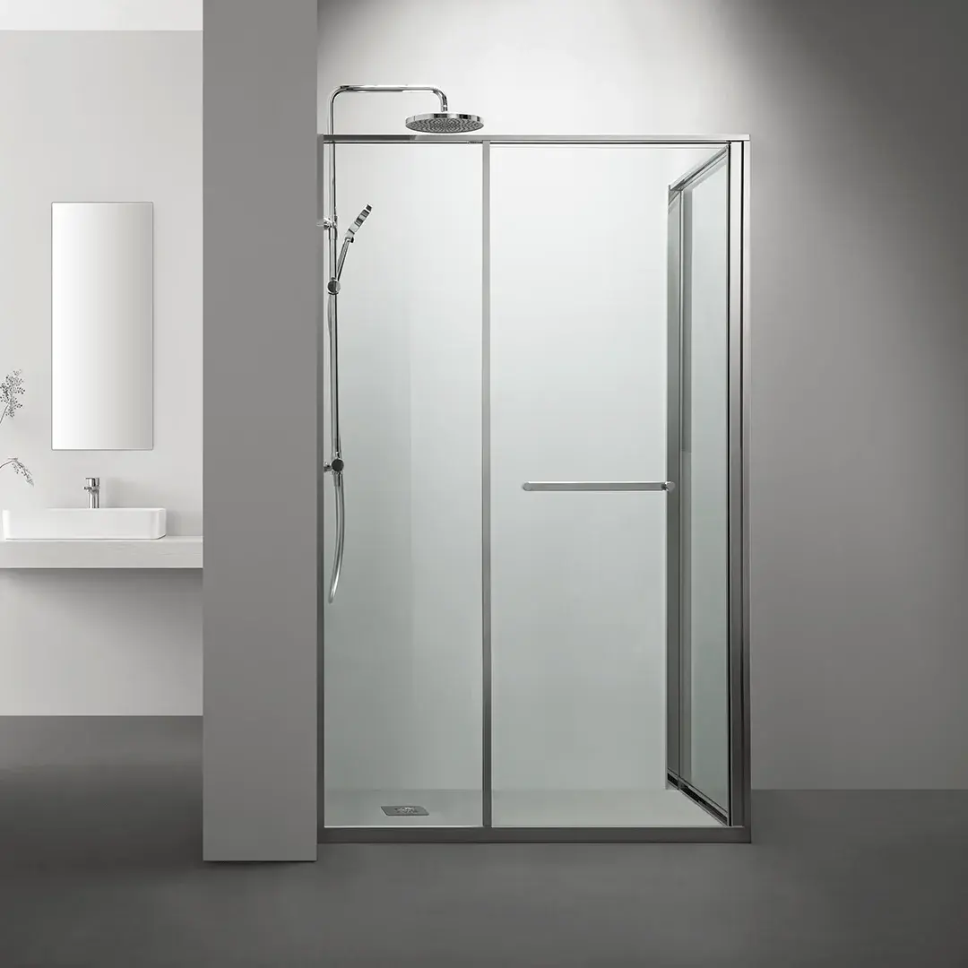 Cabine de douche d'angle Gauche, grande ouverture intérieure, Chrome, Gratia