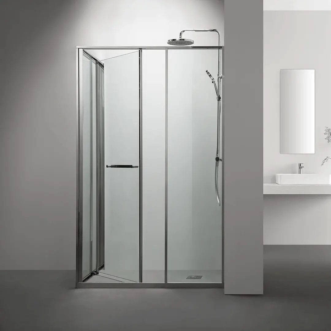 Cabine de douche d'angle Droite, grande ouverture intérieure, Chrome, Gratia 
