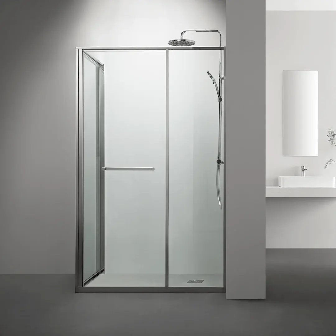 Cabine de douche d'angle Droite, grande ouverture intérieure, Chrome, Gratia 