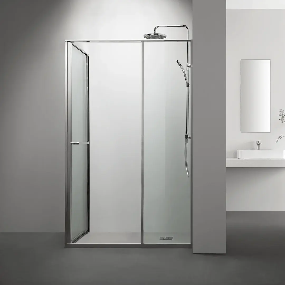 Cabine de douche d'angle Droite, grande ouverture intérieure, Chrome, Gratia 