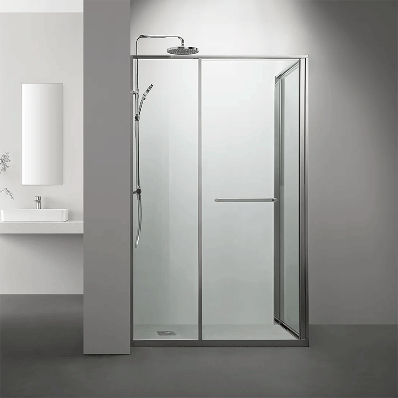 Cabine douche angle gauche Gratia Chrome avec ouverture intérieure.