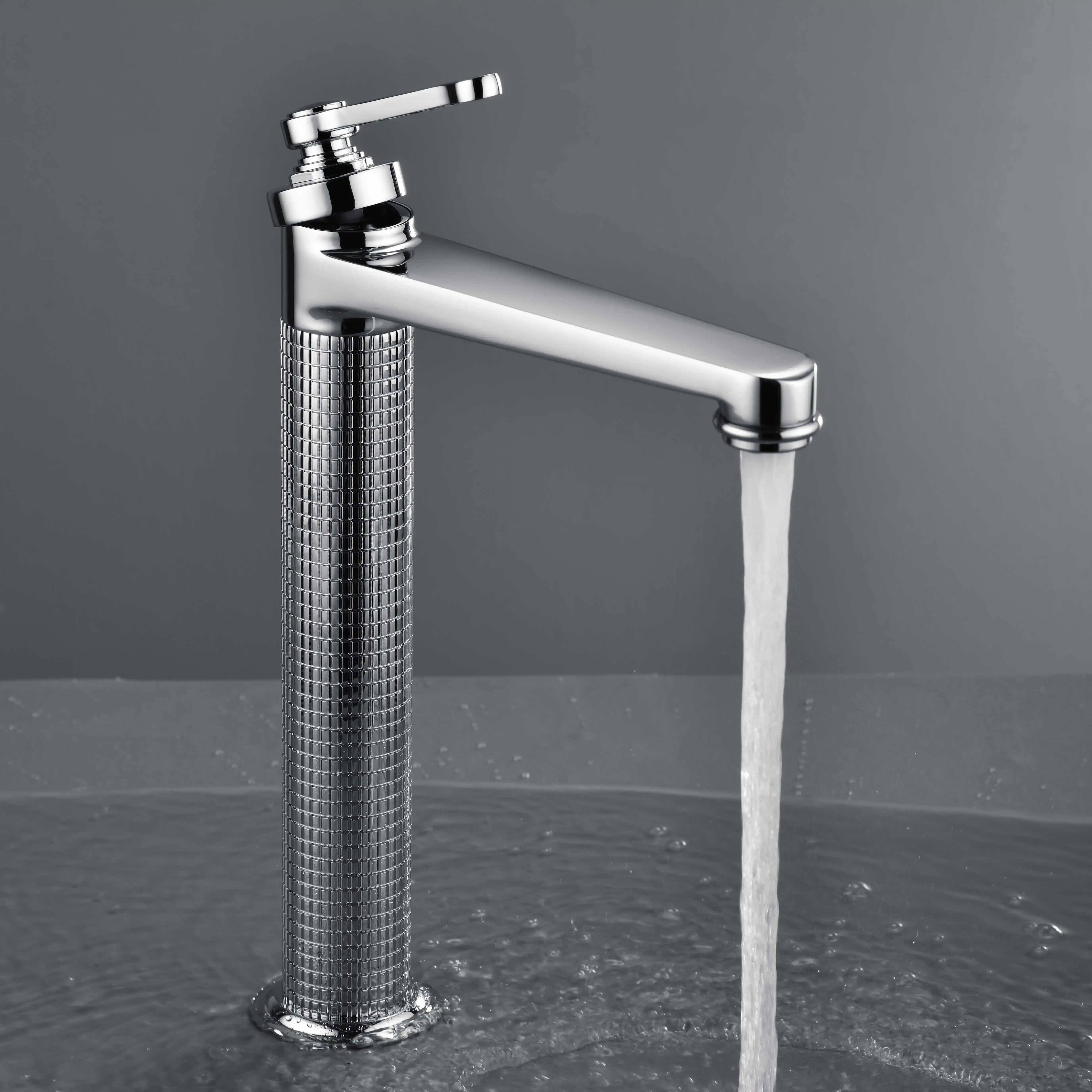Mitigeur lavabo surélevé cannelé, Chrome, César  