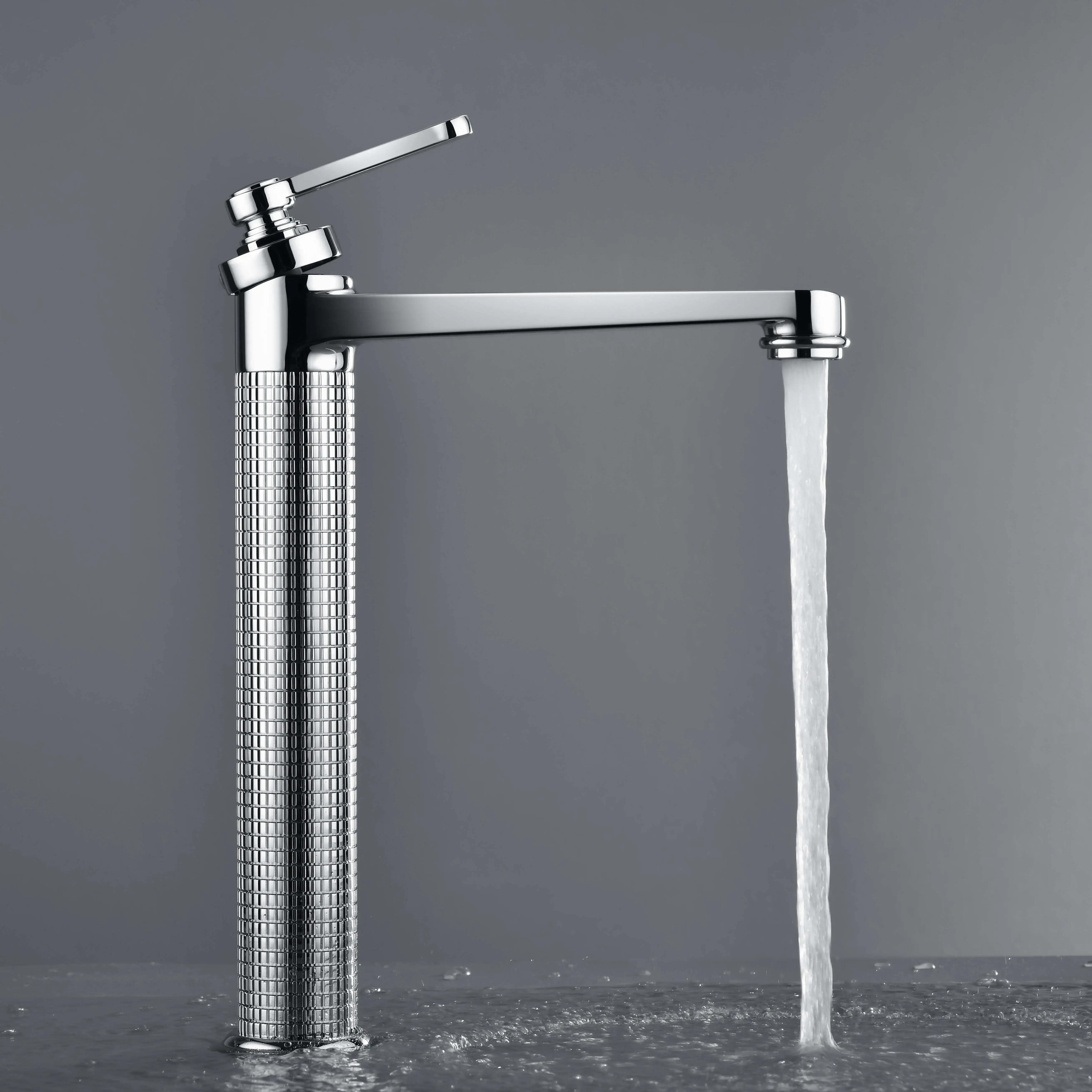 Mitigeur lavabo surélevé cannelé, Chrome, César  