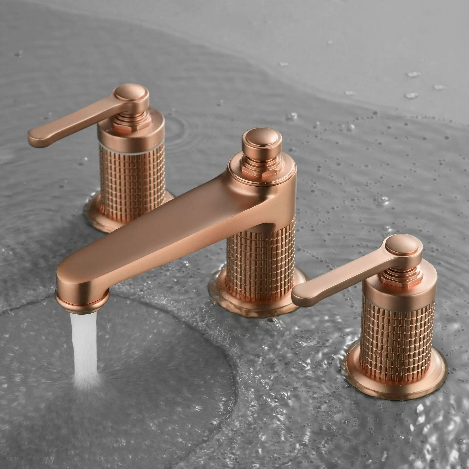 Mélangeur lavabo 3 trous de plage, Doré Rose brossé, César 