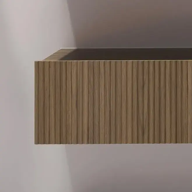 Ensemble vasque intégrée céramique sandstone 180cm, meubles bas noyer et miroir LED – Amazing